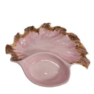 Vintage Leaf or Shell Shaped Ceramic Luster Pink & Brown Trinket Dish